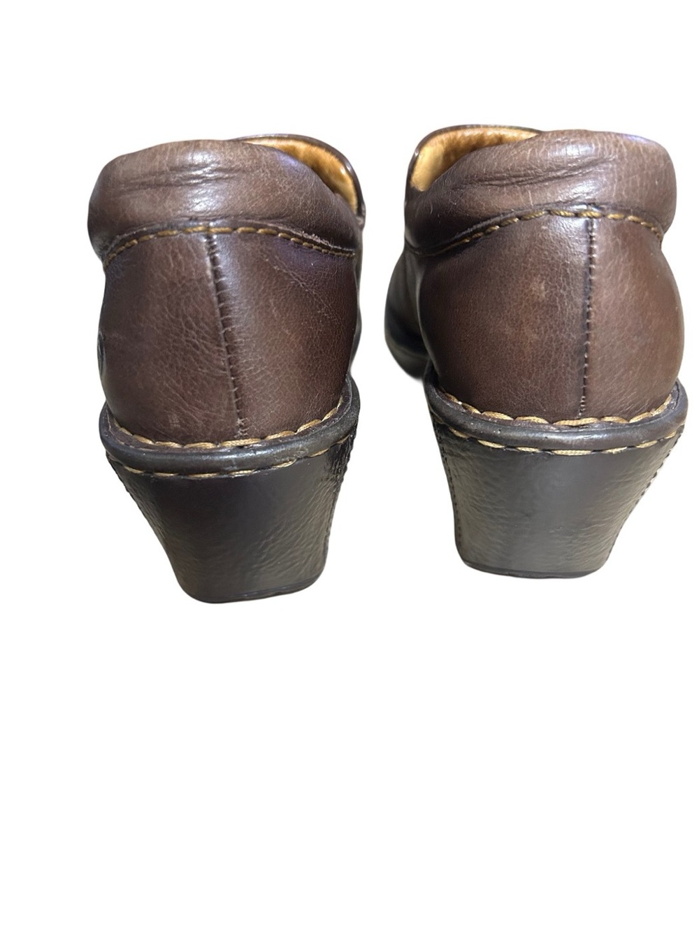 Born Brown Leather Comfort Wedge Clogs Slip On Loafers Shoes M / W Size 6.5 / 37 - Picture 4 of 7